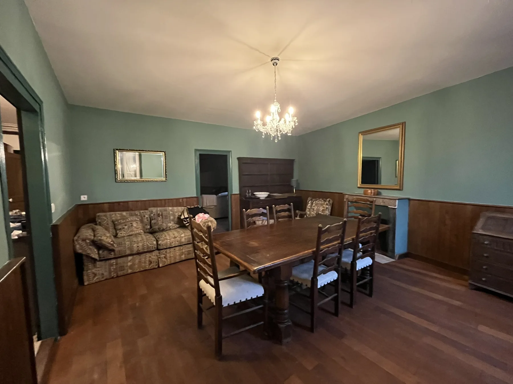 Dining room with a large wooden table